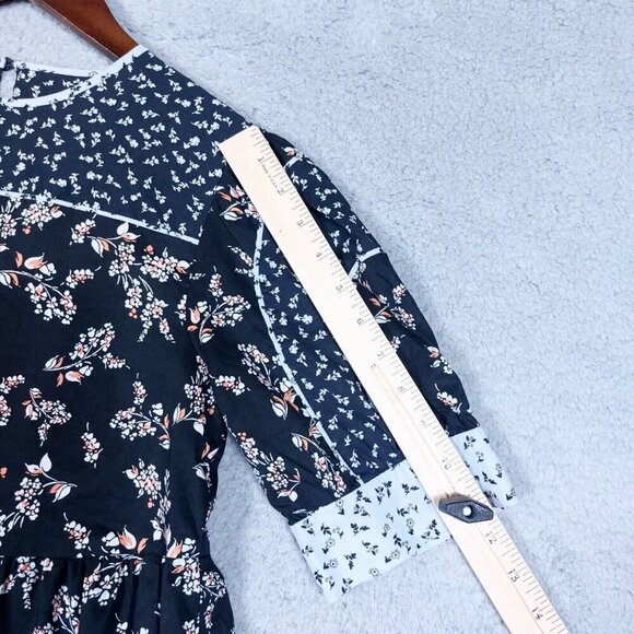 Ann Taylor Dress Women XXS Blue Floral Short Sleeve Tiered Prairie Cottage Core - Picture 6 of 16